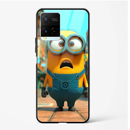 Minion Character in Playful Printed Design Glass Mobile Back Case Compatible for Vivo Y33s TPU Shock - Resistant Soft Edge | 360° Protection - Mypcwala