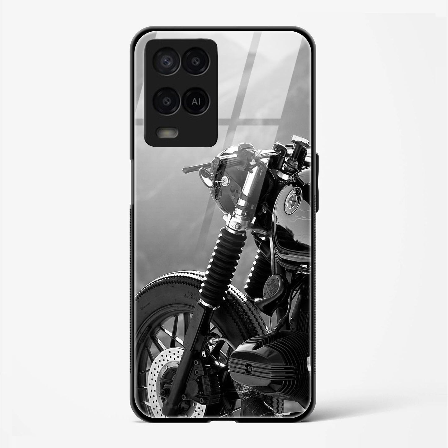 Motorcycle Printed Back Glass Cover for Compatible with Oppo A54 Attractive and Uniquely Crafted Smartphone Case - Mypcwala