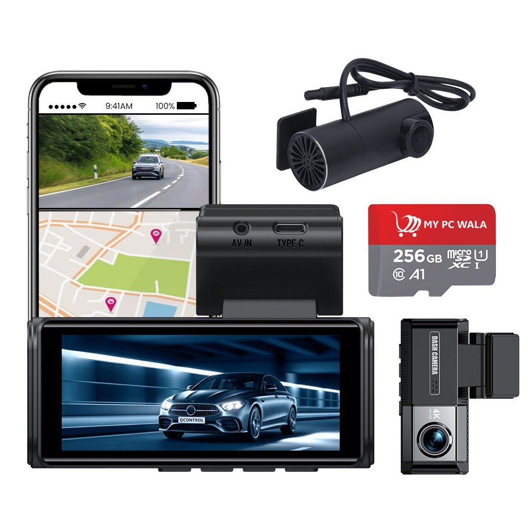MYPCWALA - 4K Ultra HD Dash Camera with 2K Rear Camera, Smartphone Wi - Fi Edition, G - Sensor, Parking Monitor, and 256GB Storage Support - DHARM IT PRIVATE LIMITED