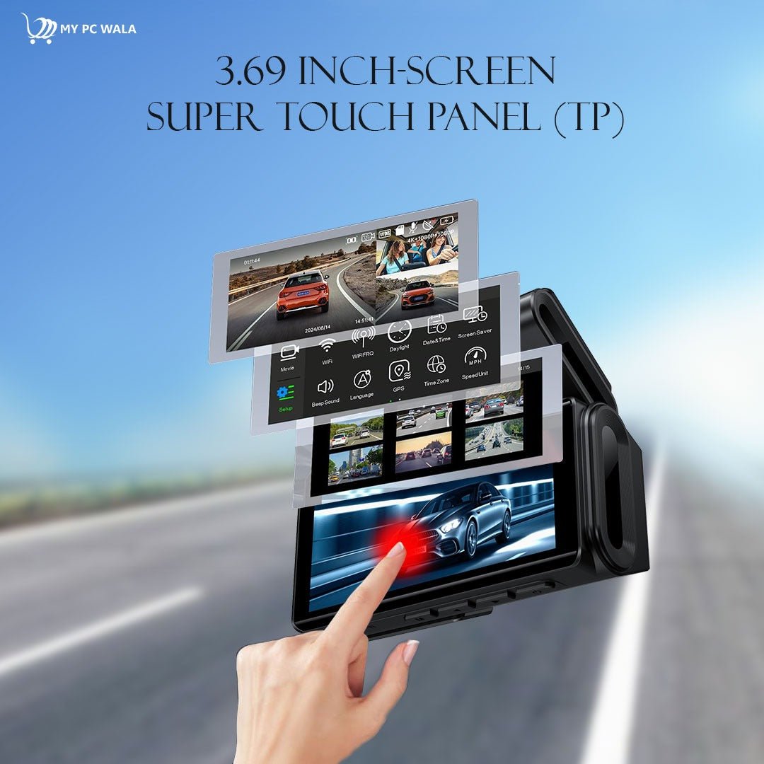 MYPCWALA - 4K Ultra HD Dash Camera with 2K Rear Camera, Smartphone Wi - Fi Edition, G - Sensor, Parking Monitor, and 256GB Storage Support - DHARM IT PRIVATE LIMITED