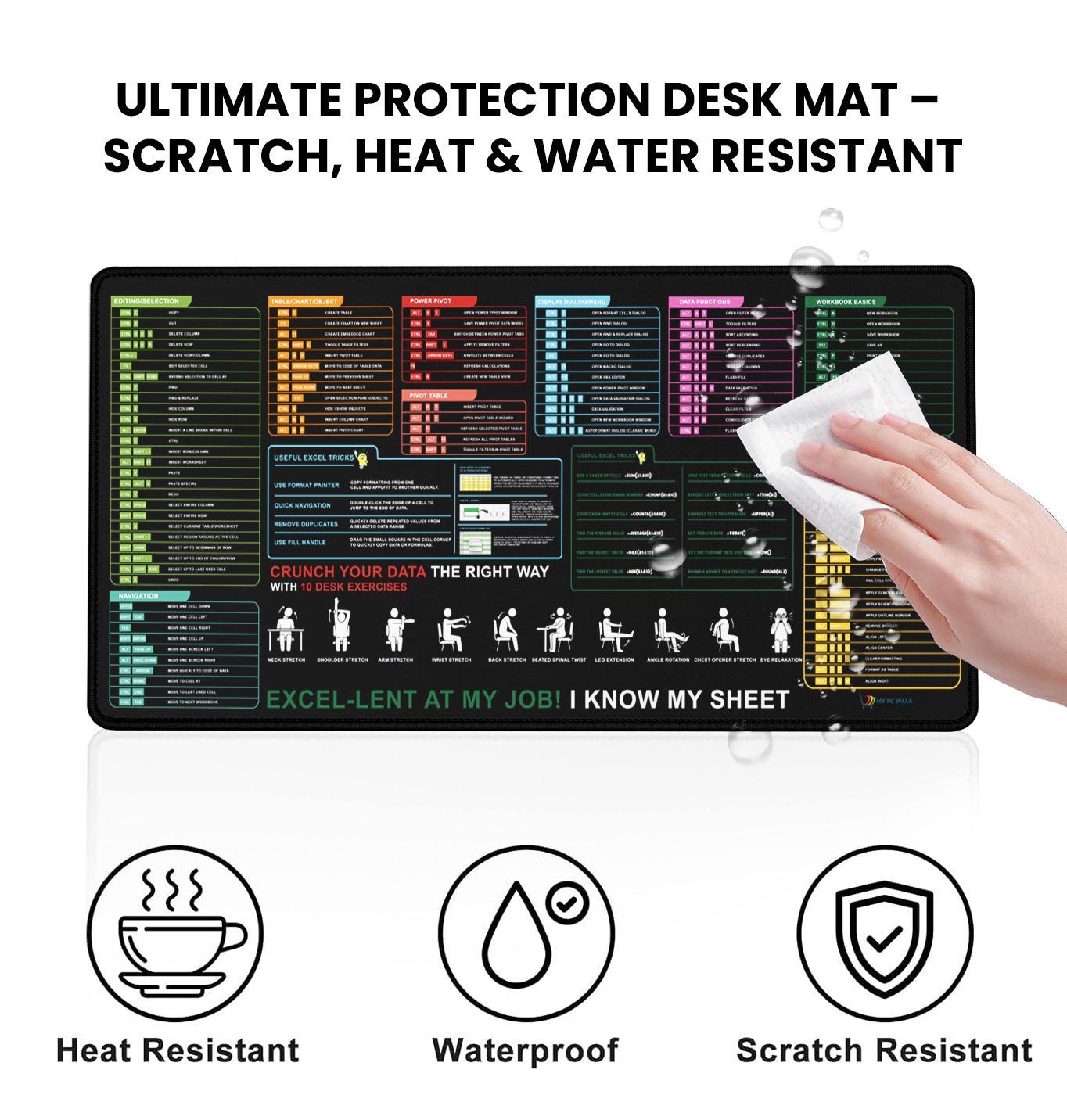 MYPCWALA Excel Shortcut Keyboard Pad – Microsoft Excel Cheat Sheet Desk Mat (90×42 cm) Extended Mouse Pad - DHARM IT PRIVATE LIMITED