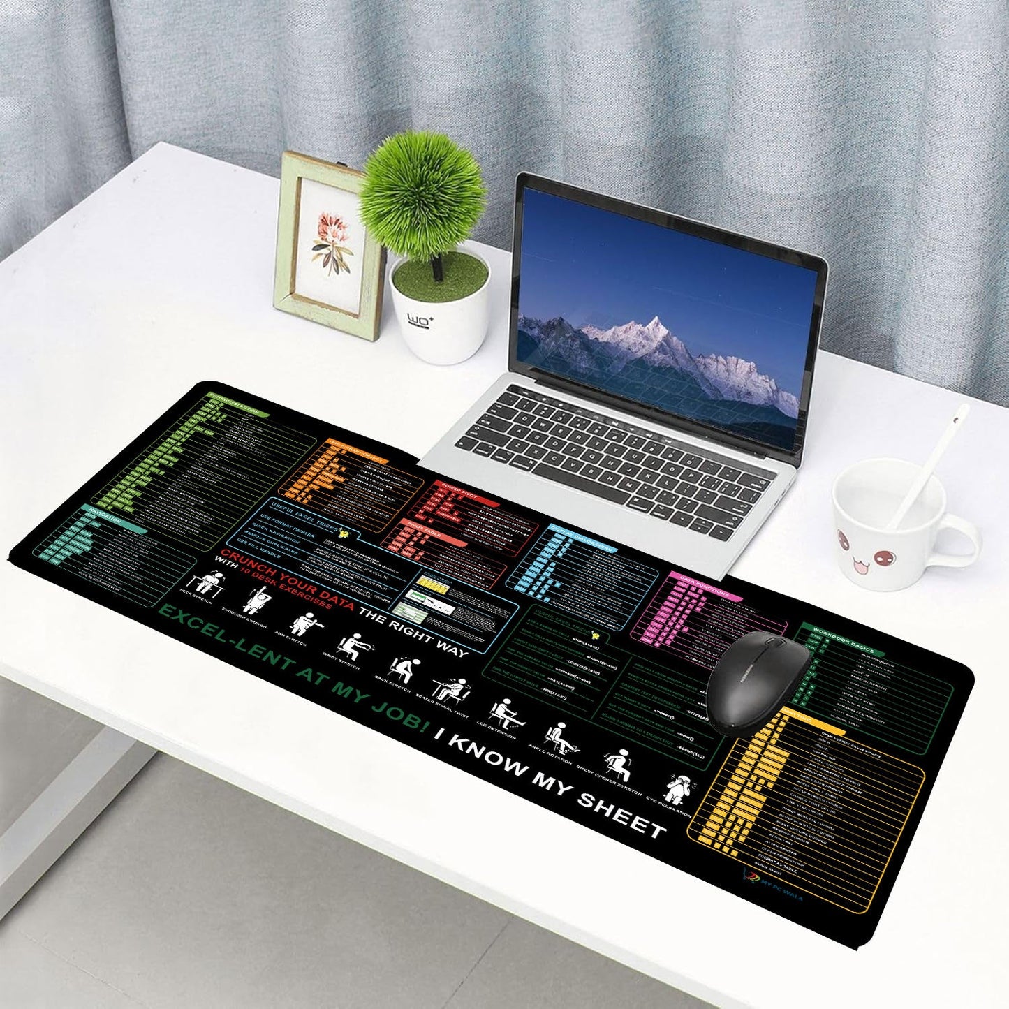 MYPCWALA Excel Shortcut Keyboard Pad – Microsoft Excel Cheat Sheet Desk Mat (90×42 cm) Extended Mouse Pad - DHARM IT PRIVATE LIMITED