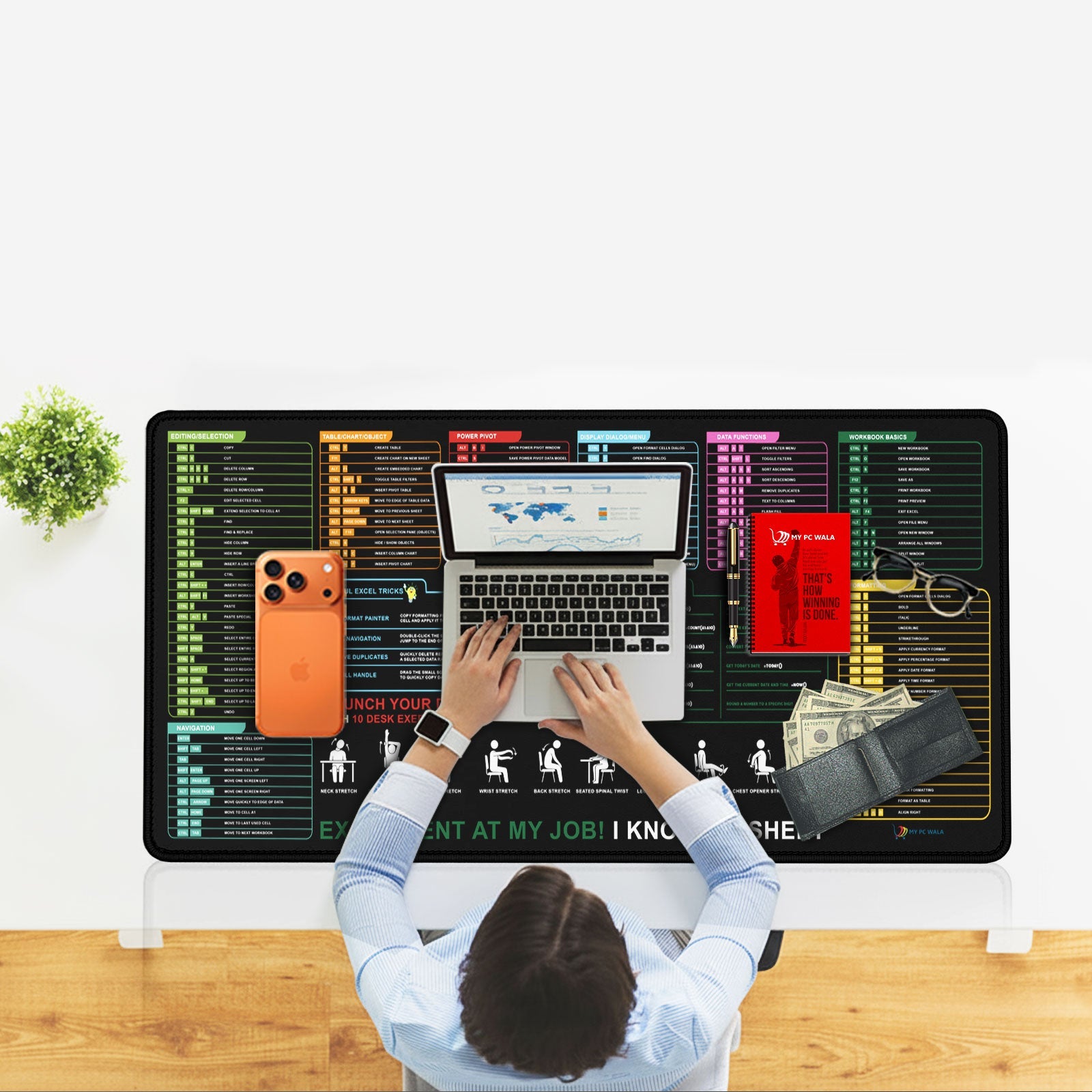 MYPCWALA Excel Shortcut Keyboard Pad – Microsoft Excel Cheat Sheet Desk Mat (90×42 cm) Extended Mouse Pad - DHARM IT PRIVATE LIMITED