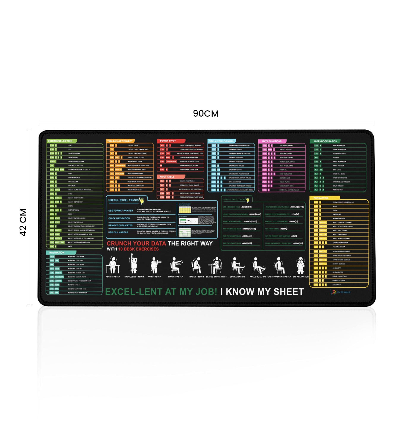 MYPCWALA Excel Shortcut Keyboard Pad – Microsoft Excel Cheat Sheet Desk Mat (90×42 cm) Extended Mouse Pad - DHARM IT PRIVATE LIMITED