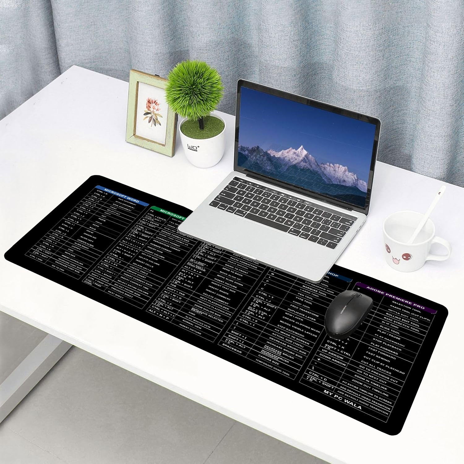MYPCWALA Shortcut Keyboard Desk Mat – Excel, Word, PowerPoint, Photoshop & Premiere Pro Cheat Sheet Mouse Pad (90×42 cm) - DHARM IT PRIVATE LIMITED
