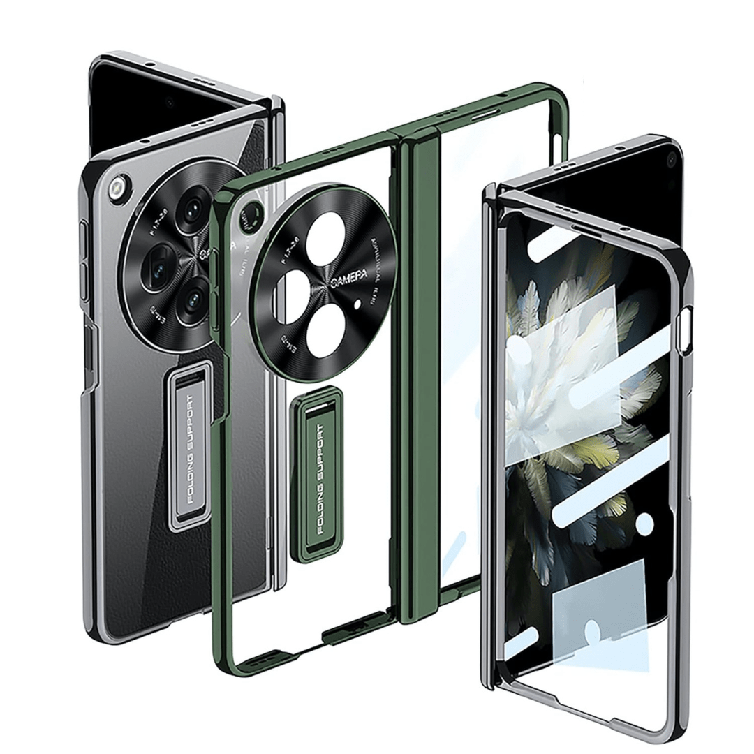 Mypcwala Transparent Electroplated Case/Cover with Kickstand & Magnetic Hinge Cover for Oneplus Open 5g (Clear Green | Polycarbonate) - Mypcwala