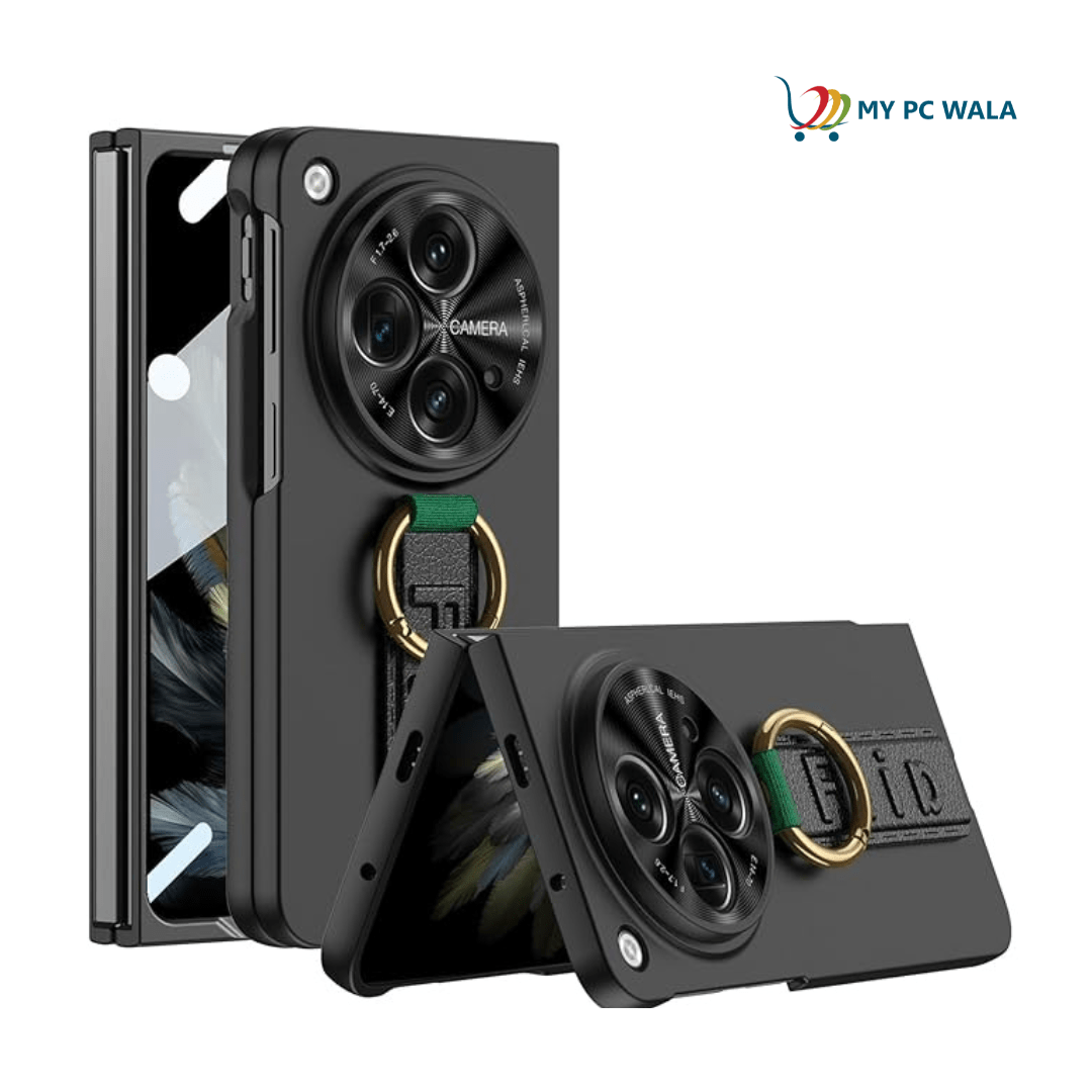 Mypcwala Ultra Thin Case/Cover with Leather Strap Ring & Front Glass Protector for Oppo Find N3 Case Cover ƒ?? Matte Black - Mypcwala