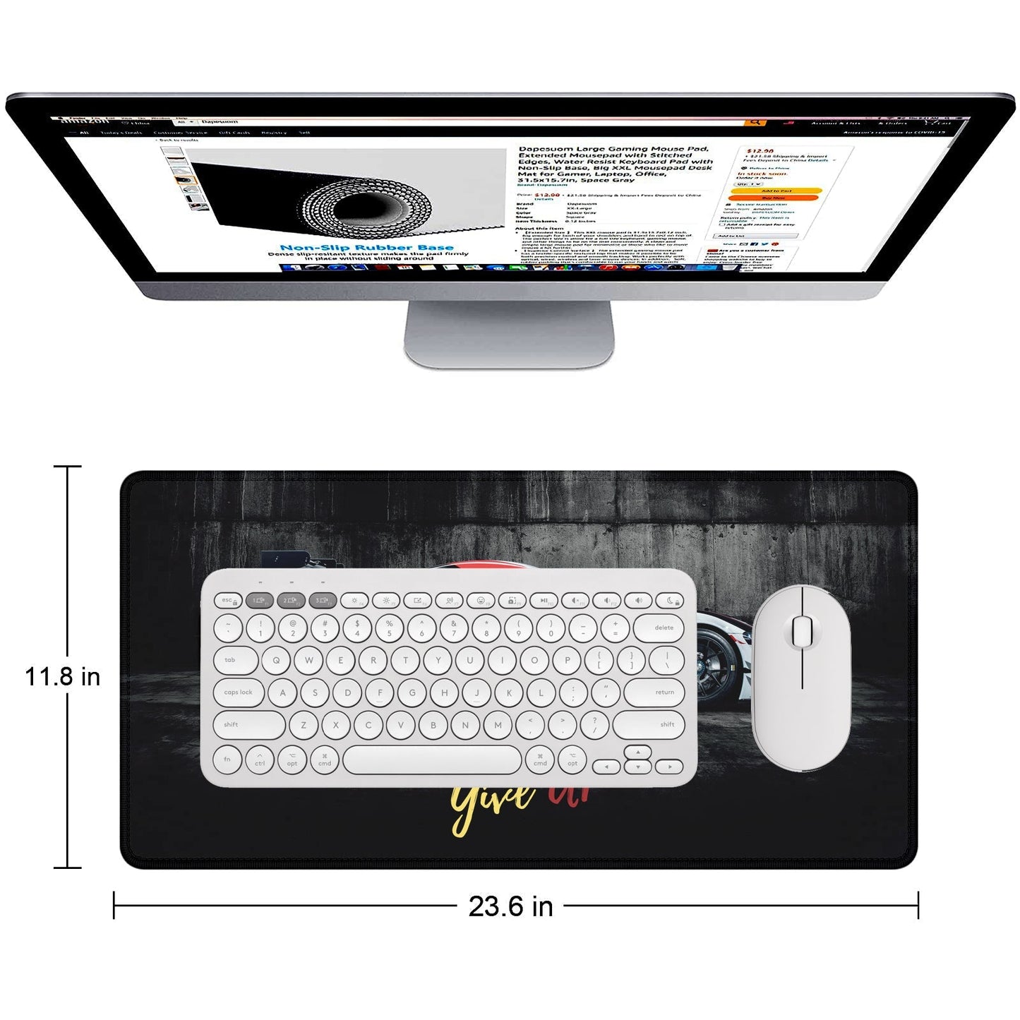 Never Give Up Racing Car Stitched Desk Mat | Large Gaming & Office Mouse Pad | Non - Slip Rubber Base | Extended Desk Mat for Keyboard & Laptop - Mypcwala