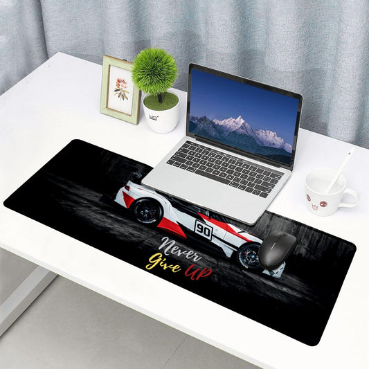 Never Give Up Racing Car Stitched Desk Mat | Large Gaming & Office Mouse Pad | Non - Slip Rubber Base | Extended Desk Mat for Keyboard & Laptop - Mypcwala