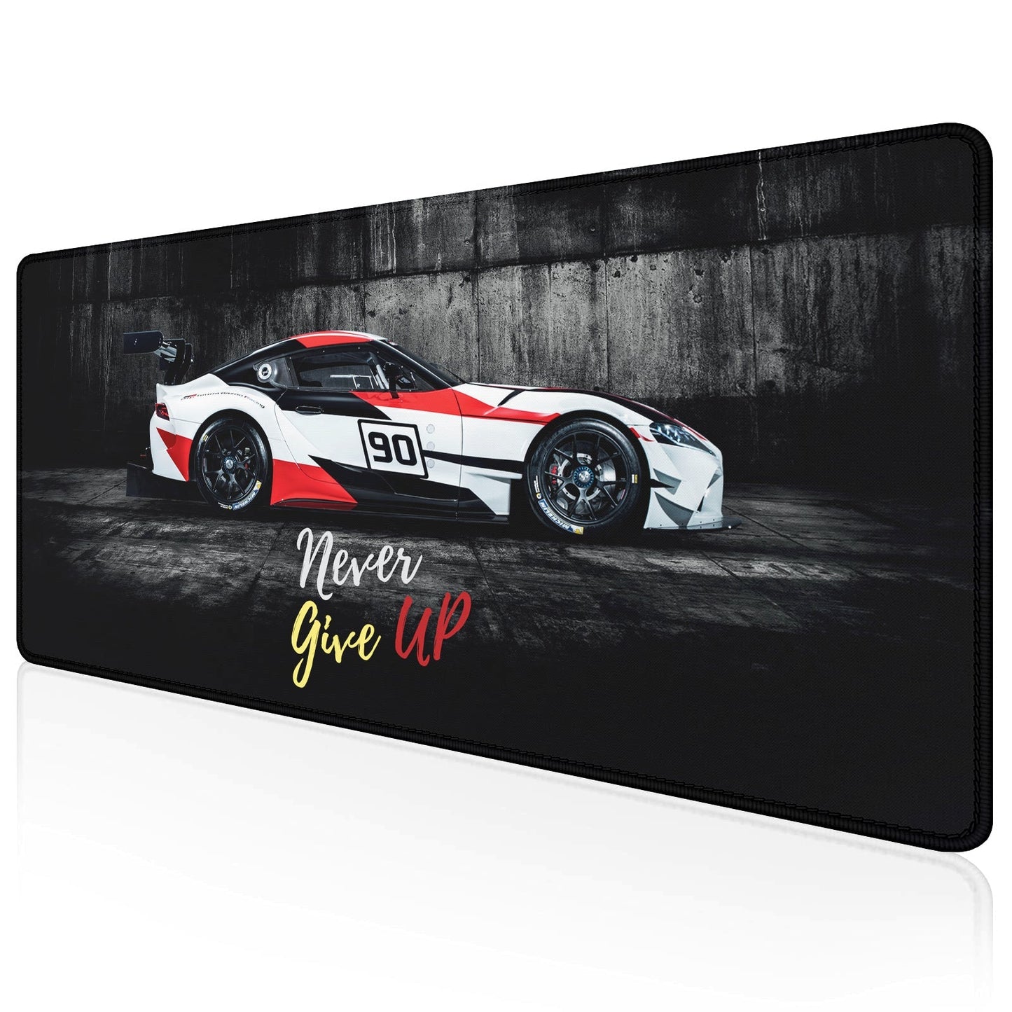 Never Give Up Racing Car Stitched Desk Mat | Large Gaming & Office Mouse Pad | Non - Slip Rubber Base | Extended Desk Mat for Keyboard & Laptop - Mypcwala