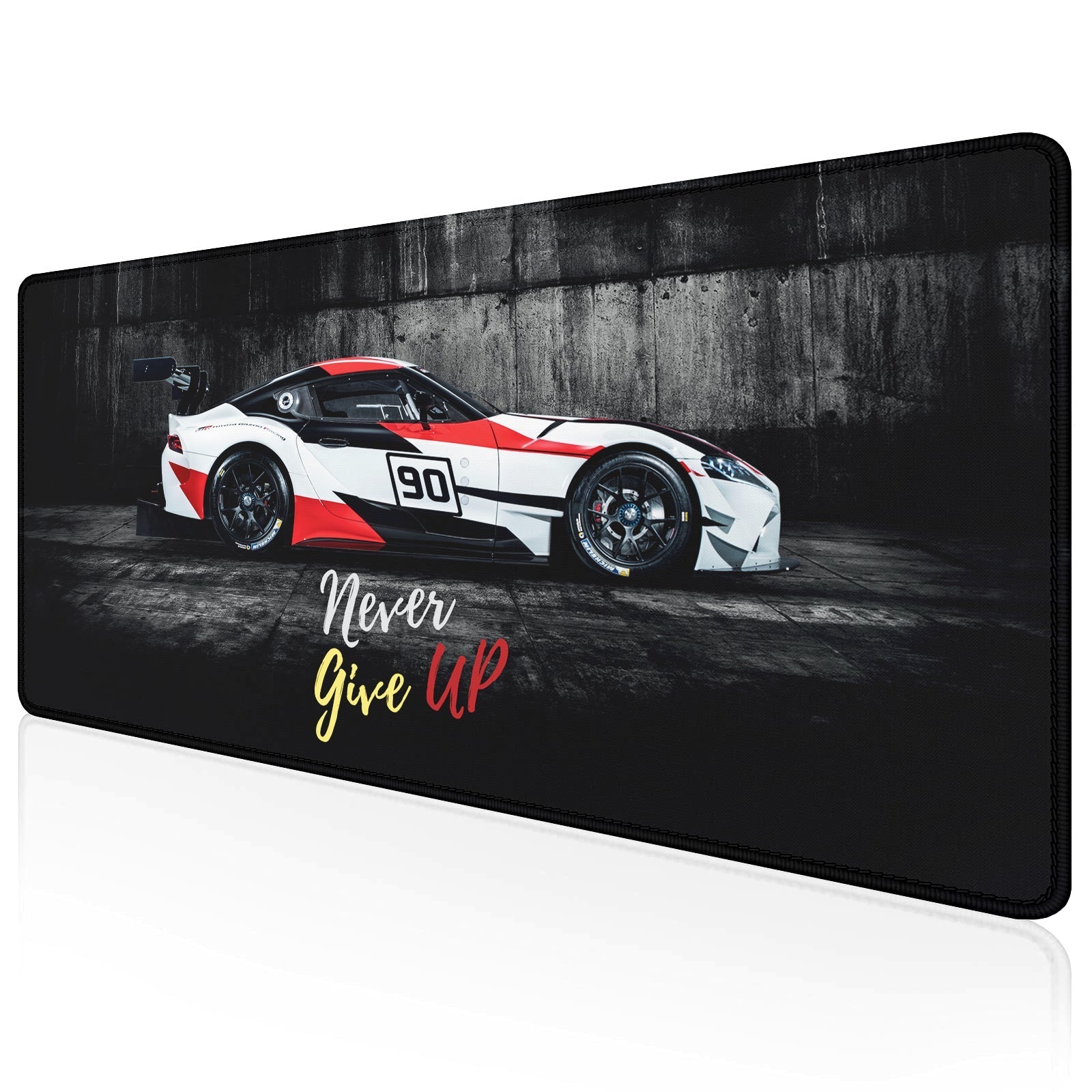 Never Give Up Racing Car Stitched Desk Mat | Large Gaming & Office Mouse Pad | Non - Slip Rubber Base | Extended Desk Mat for Keyboard & Laptop - Mypcwala