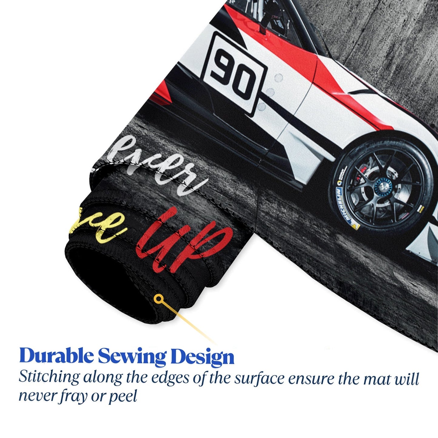 Never Give Up Racing Car Stitched Desk Mat | Large Gaming & Office Mouse Pad | Non - Slip Rubber Base | Extended Desk Mat for Keyboard & Laptop - Mypcwala