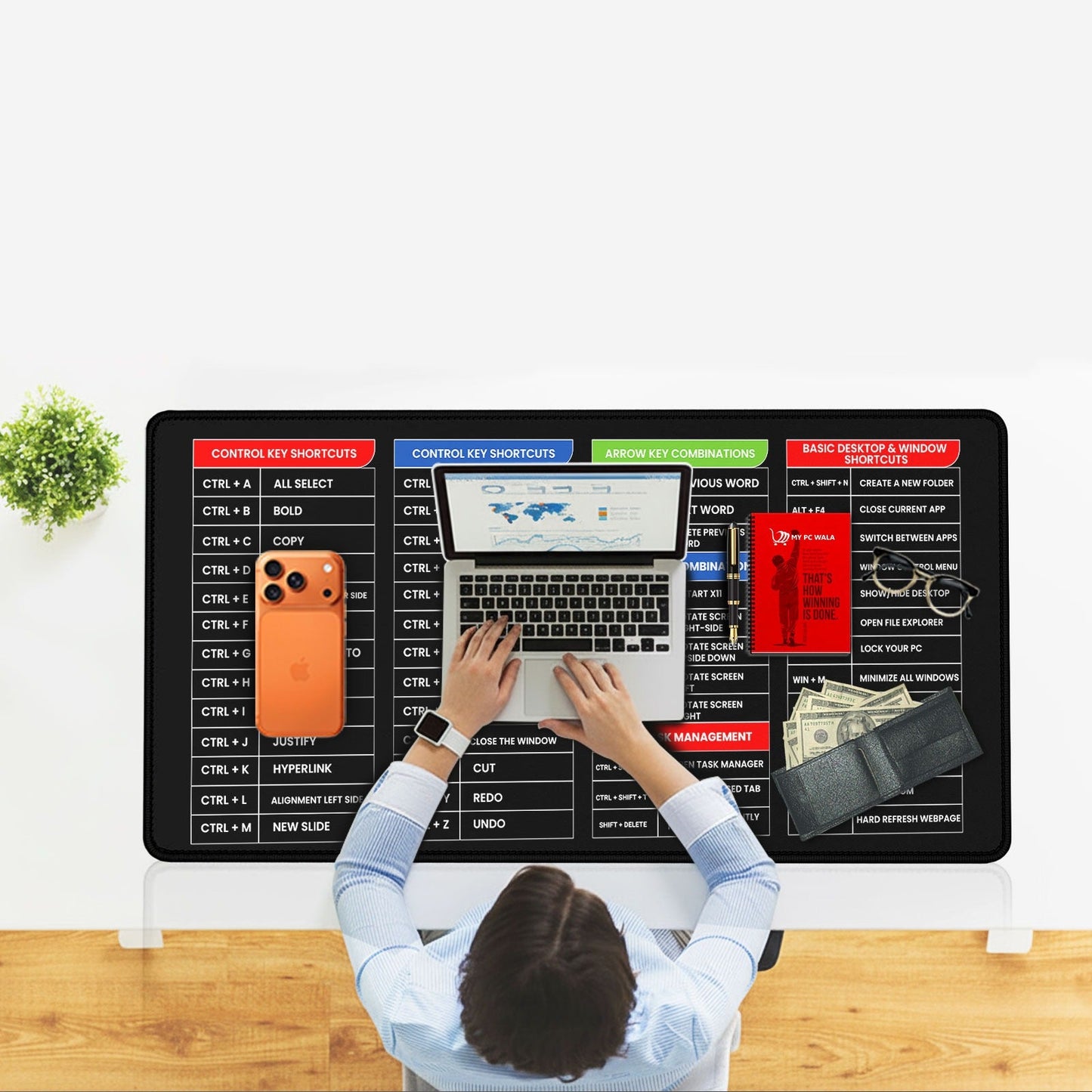 Office Desk Mat with Keyboard Shortcuts – Perfect for Laptop, Study Table & Work From Home Setup - Mypcwala