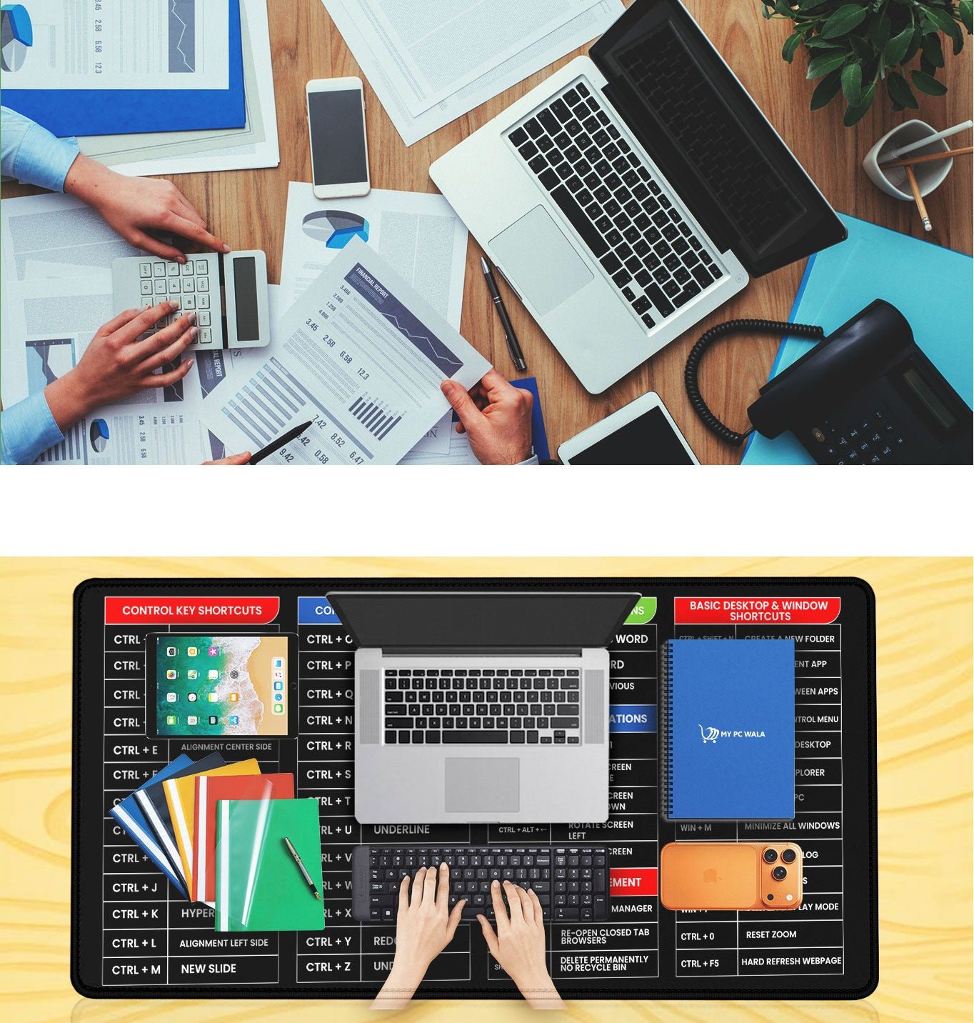 Office Desk Mat with Keyboard Shortcuts – Perfect for Laptop, Study Table & Work From Home Setup - Mypcwala