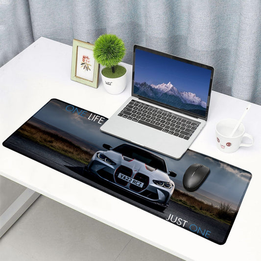 One Life Just One Supercar Stitched Desk Mat | Large Gaming & Office Mouse Pad | Non - Slip Rubber Base | Extended Desk Mat for Keyboard & Laptop - Mypcwala