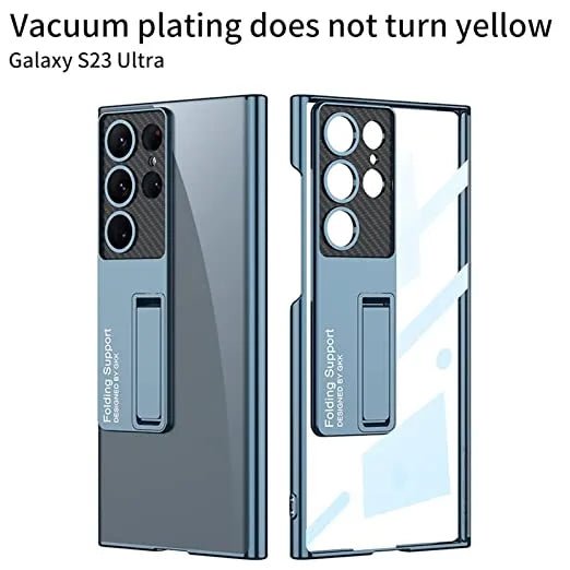 Polycarbonate Transparent Slim Back Case/Cover With Kick Stand For Samsung Galaxy S23 Ultra 5G Case Cover ƒ?? (Clear Grey Green) - Mypcwala