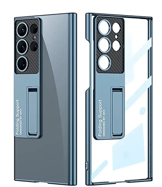 Polycarbonate Transparent Slim Back Case/Cover With Kick Stand For Samsung Galaxy S23 Ultra 5G Case Cover ƒ?? (Clear Grey Green) - Mypcwala