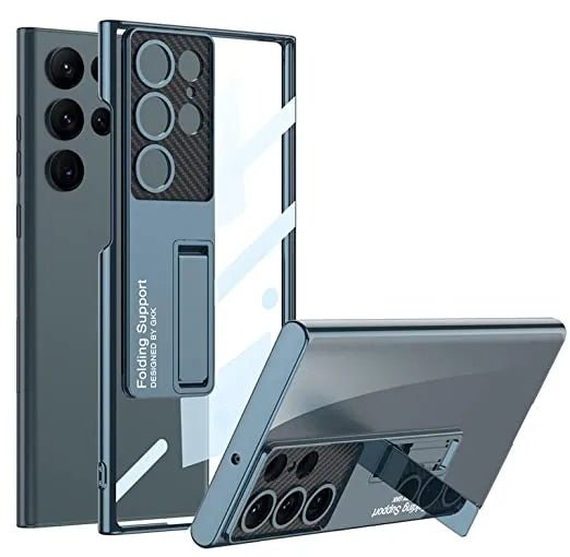 Polycarbonate Transparent Slim Back Case/Cover With Kick Stand For Samsung Galaxy S23 Ultra 5G Case Cover ƒ?? (Clear Grey Green) - Mypcwala