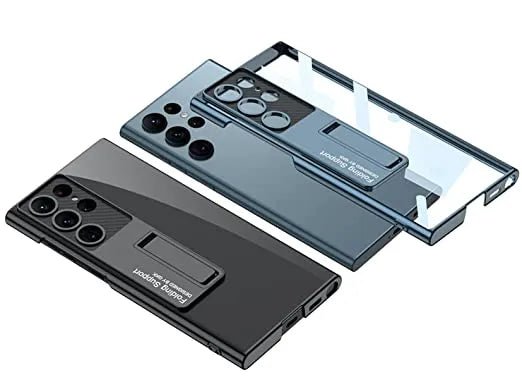 Polycarbonate Transparent Slim Back Case/Cover With Kick Stand For Samsung Galaxy S23 Ultra 5G Case Cover ƒ?? (Clear Grey Green) - Mypcwala