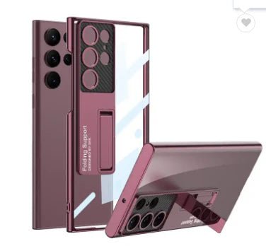 Polycarbonate Transparent Slim Back Case/Cover With Kick Stand For Samsung Galaxy S23 Ultra 5G Case Cover ƒ?? (Clear Maroon) - Mypcwala