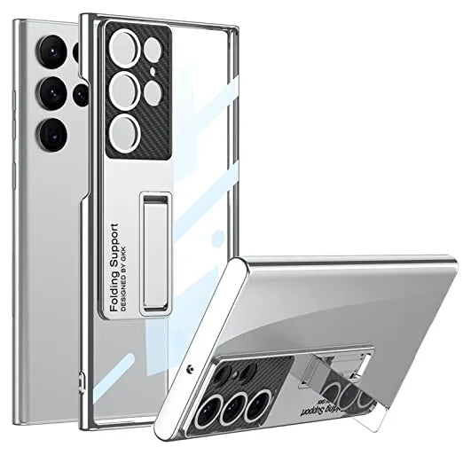 Polycarbonate Transparent Slim Back Case/Cover With Kick Stand For Samsung Galaxy S23 Ultra 5G Case Cover ƒ?? (Clear Silver) - Mypcwala