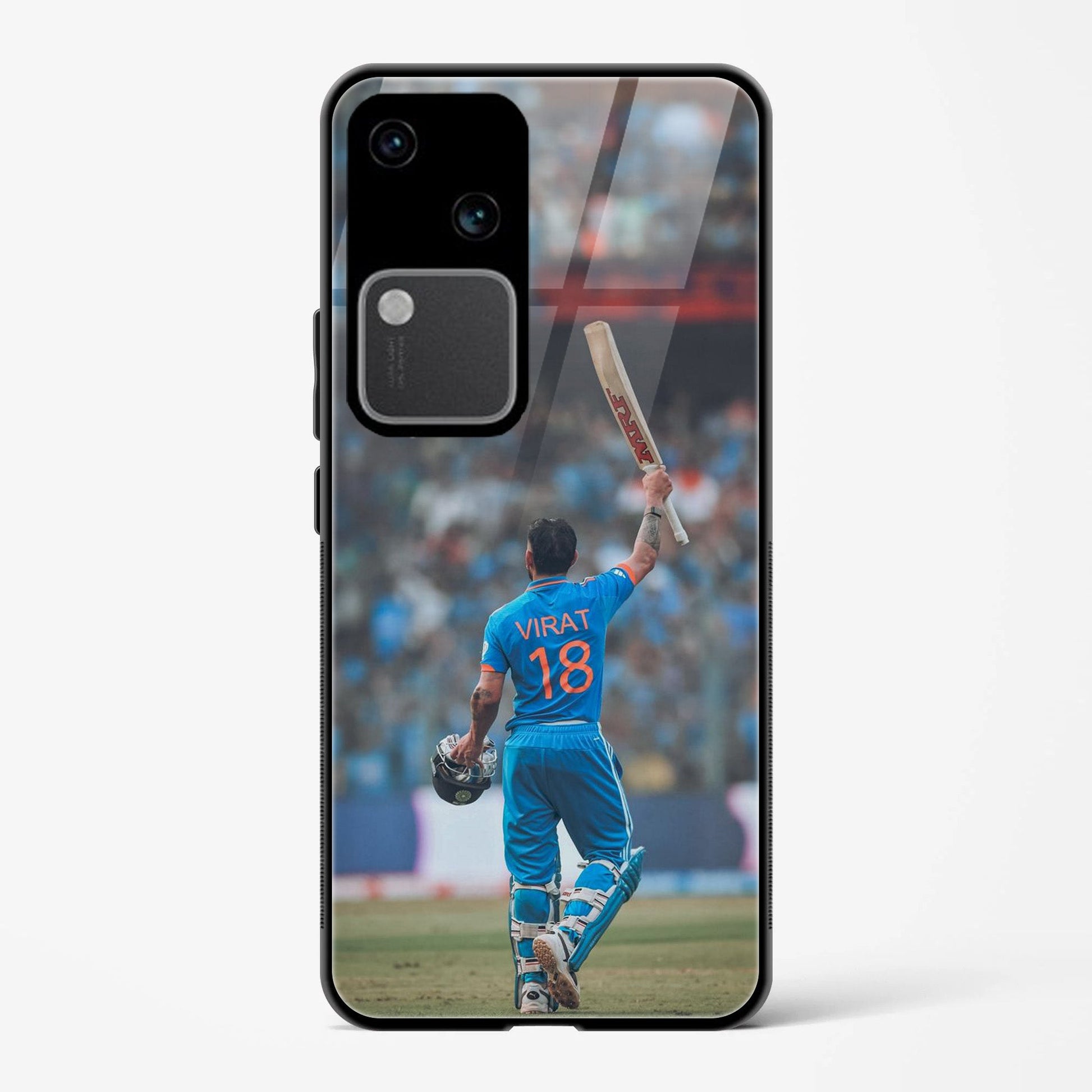 Printed Tempered Glass Back Case Cover Compatible with Vivo V30 5G - Indian Cricketer Virat Kohli Design Follow Your Dreams Real Glass case - DHARM IT PRIVATE LIMITED