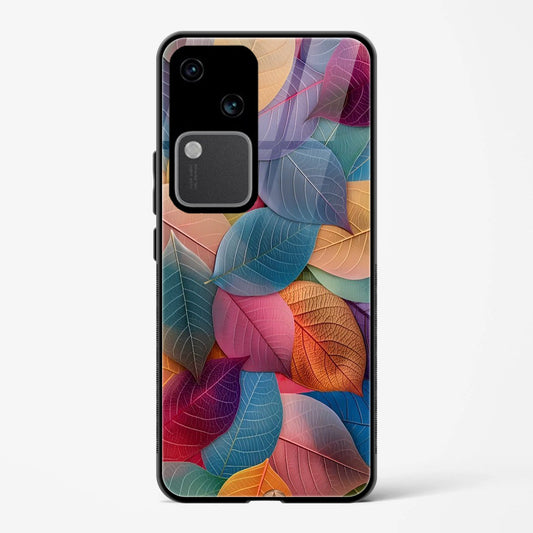 Printed Tempered Glass Back Case Cover Compatible with Vivo V30 5G - Multicolor Leaf Design Follow Your Dreams Real Glass case - Mypcwala