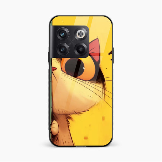 Printed Tempered Glass Back Cover Compatible with OnePlus 10T - Cute Cat Design Glass Case - Mypcwala