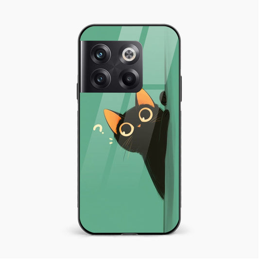 Printed Tempered Glass Back Cover Compatible with OnePlus 10T - Cute Cat Design Glass Case - Mypcwala
