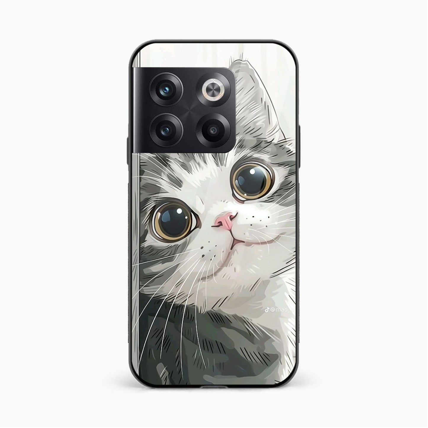 Printed Tempered Glass Back Cover Compatible with OnePlus 10T - Cute Cat Design Glass Case - Mypcwala