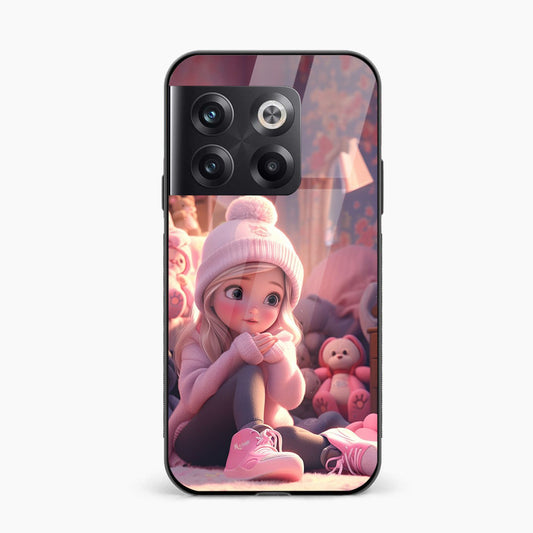 Printed Tempered Glass Back Cover Compatible with OnePlus 10T - Cute Girl Design Glass Case - Mypcwala
