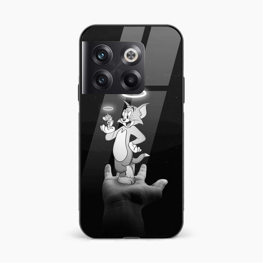 Printed Tempered Glass Back Cover Compatible with OnePlus 10T - Happy Tom & Jerry Design Glass Case - Mypcwala