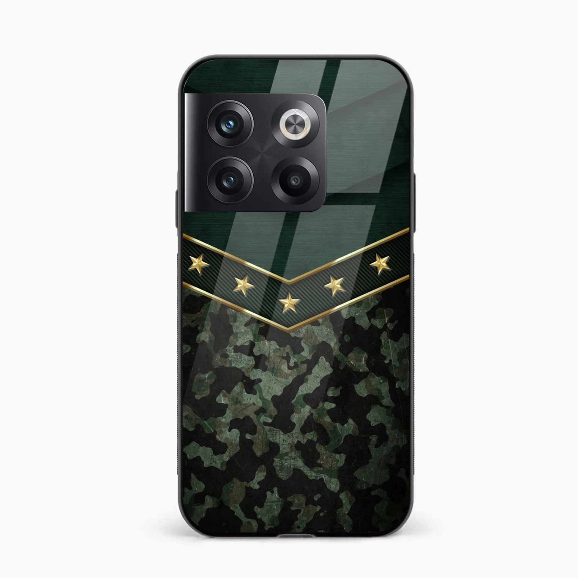 Printed Tempered Glass Back Cover Compatible with OnePlus 10T - Indian Army Military's Design Glass Case - Mypcwala