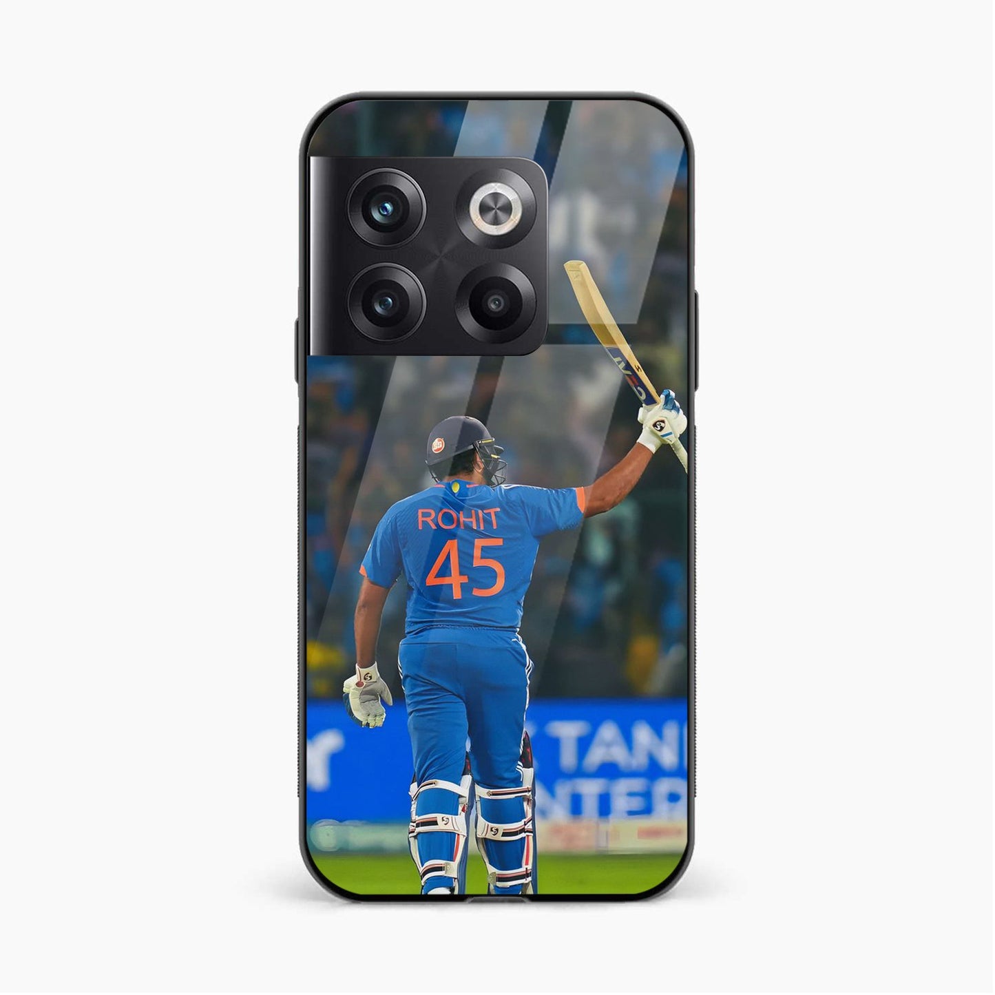 Printed Tempered Glass Back Cover Compatible with OnePlus 10T - Indian Cricketer Rohit Sharma Design Glass Case - Mypcwala