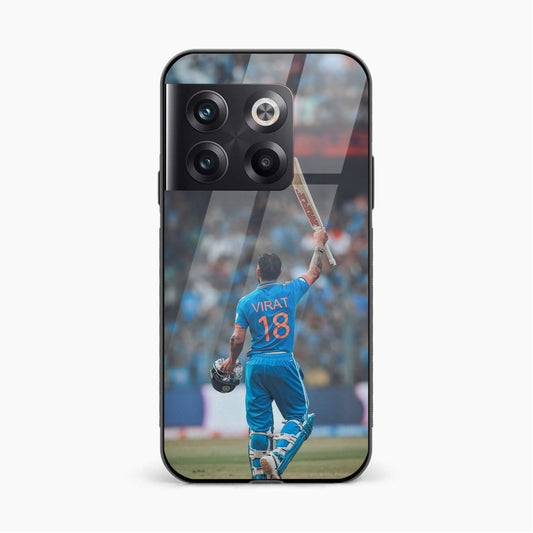 Printed Tempered Glass Back Cover Compatible with OnePlus 10T - Indian Cricketer Virat Kohli Design Glass Case - Mypcwala