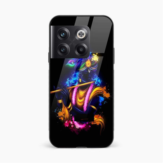 Printed Tempered Glass Back Cover Compatible with OnePlus 10T - Lord Krishna Design Glass Case - Mypcwala