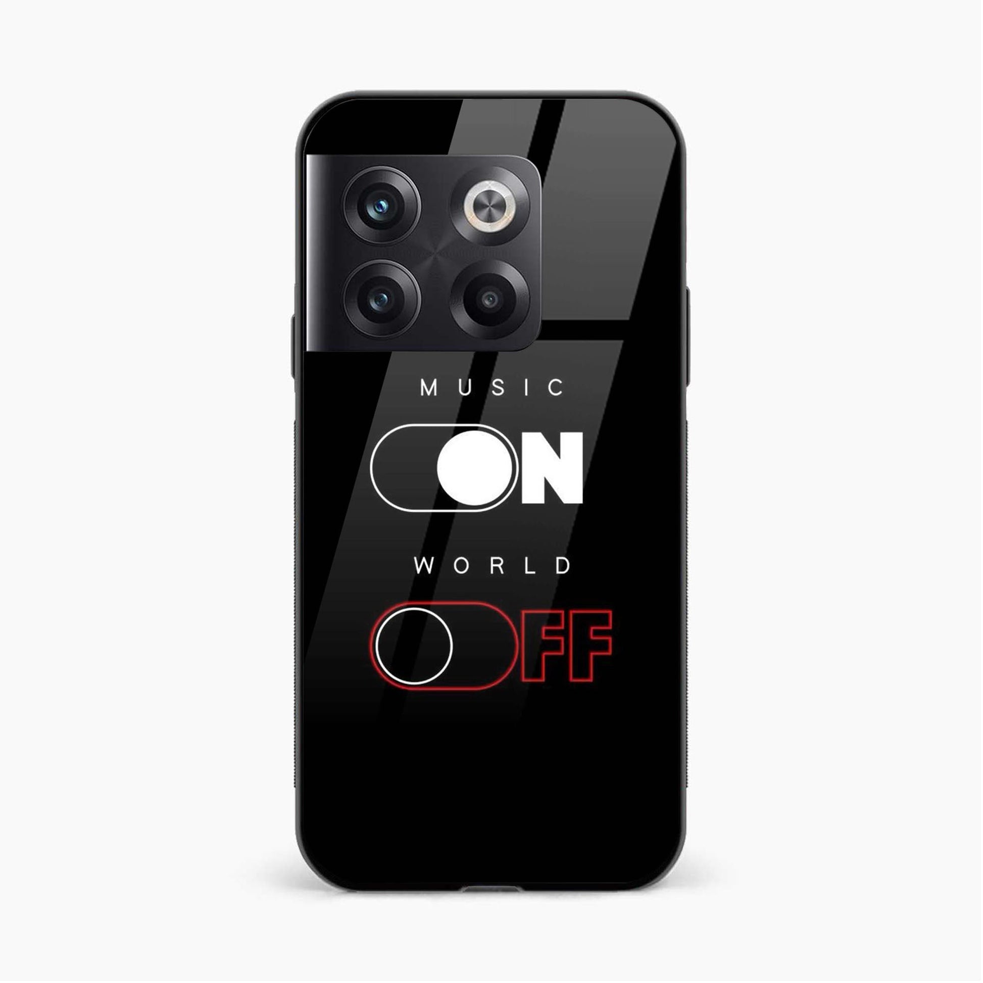 Printed Tempered Glass Back Cover Compatible with OnePlus 10T - Music On World Off Design Glass Case - Mypcwala