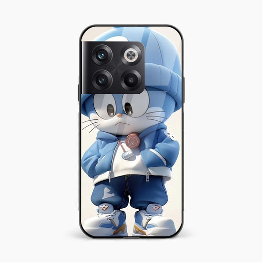 Printed Tempered Glass Back Cover Compatible with OnePlus 10T - Sad Doremon Animation Design Glass Case - Mypcwala