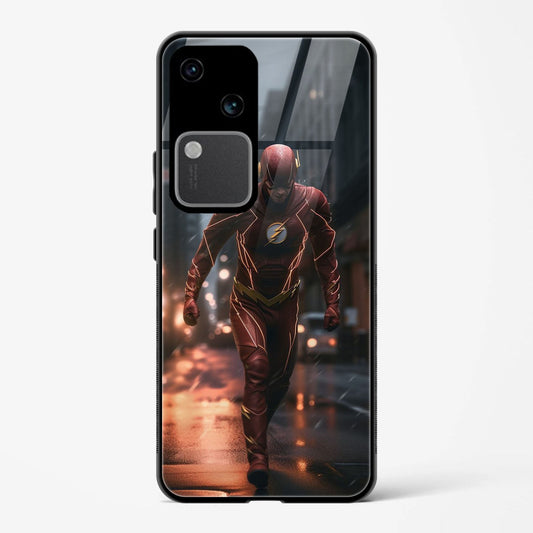Printed Tempered Glass Back Cover Compatible with Vivo V30 5G - DCU Comics The Flash Design Glass Case - Mypcwala