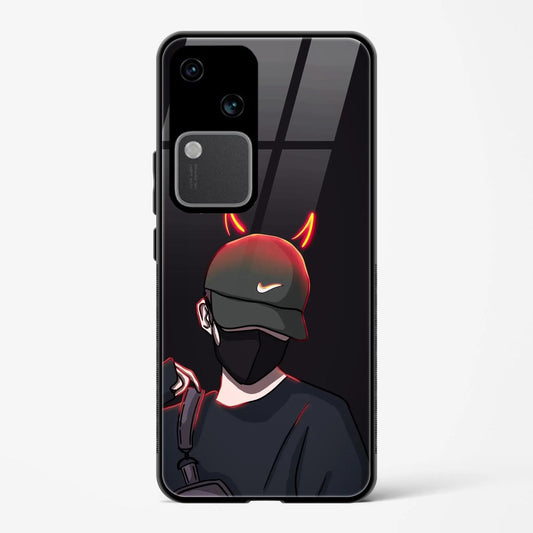 Printed Tempered Glass Back Cover Compatible with Vivo V30 5G - Man Head Cap Design Follow Your Dreams Real Glass case - Mypcwala