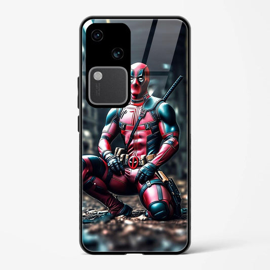 Printed Tempered Glass Back Cover Compatible with Vivo V30 5G - Marvel Famous Funny Hero Deadpool Design Follow Your Dreams Real Glass case - Mypcwala