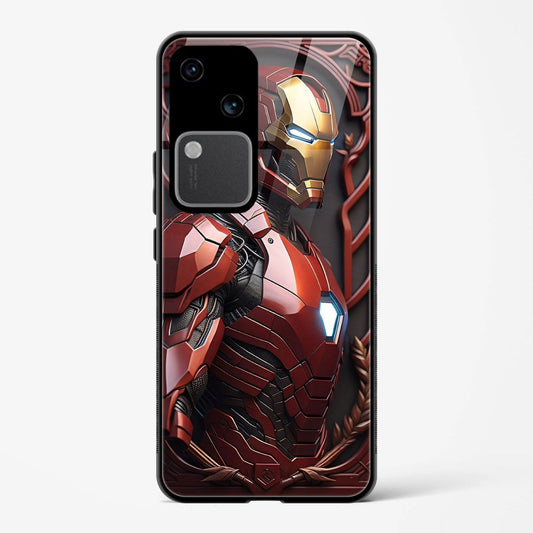 Printed Tempered Glass Back Cover Compatible with Vivo V30 5G - Marvel Famous Hero Iron Man Design Glass Case - Mypcwala