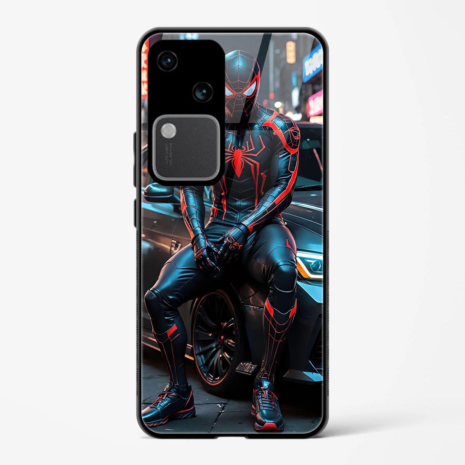 Printed Tempered Glass Back Cover Compatible with Vivo V30 5G - Marvel Hero Spiderman Design Follow Your Dreams Real Glass case - DHARM IT PRIVATE LIMITED