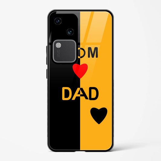 Printed Tempered Glass Back Cover Compatible with Vivo V30 5G - Mom & Dad Design Follow Your Dreams Real Glass case - Mypcwala