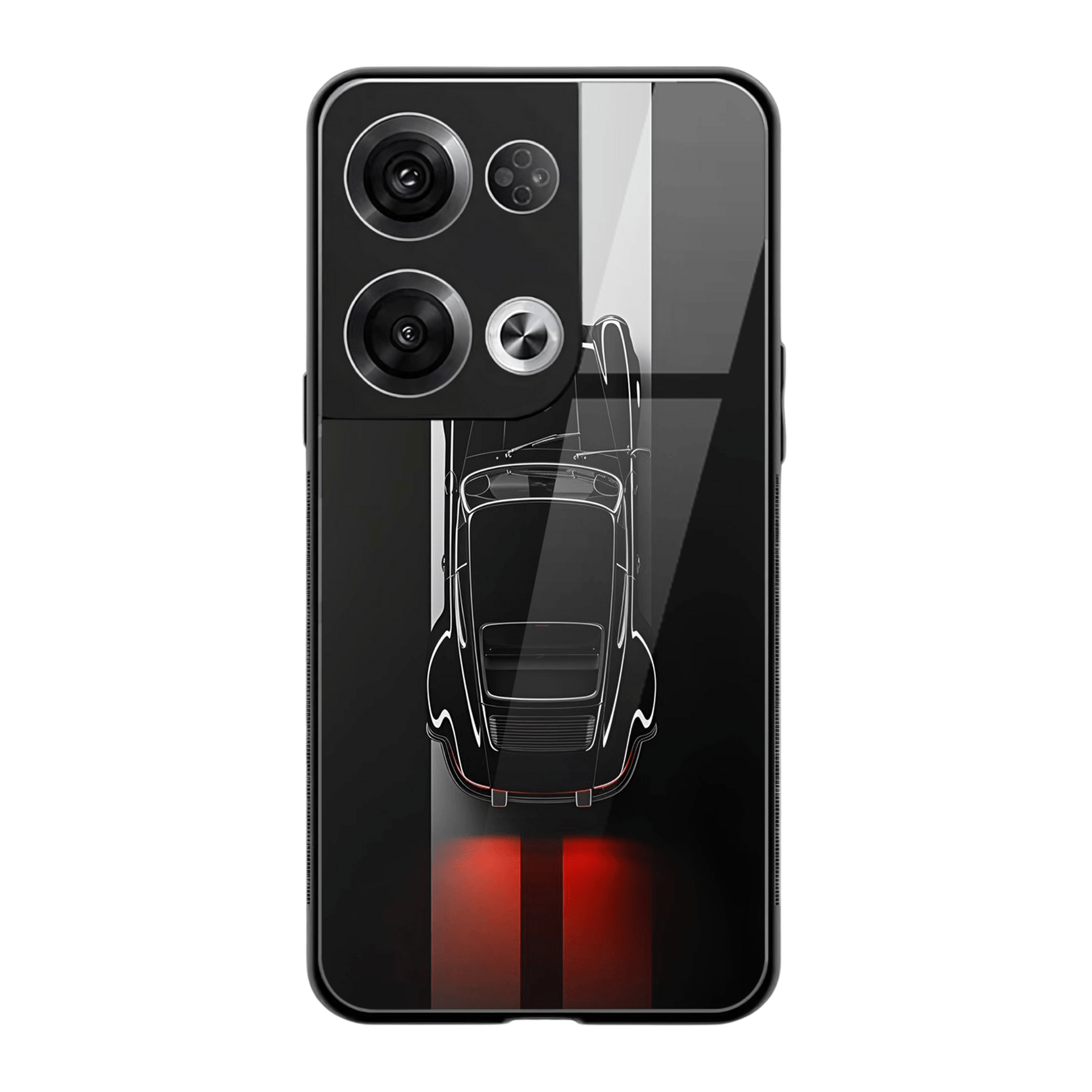 Retro Drive – Black Sports Car Glass Case for Oppo Reno 8 Pro - Mypcwala