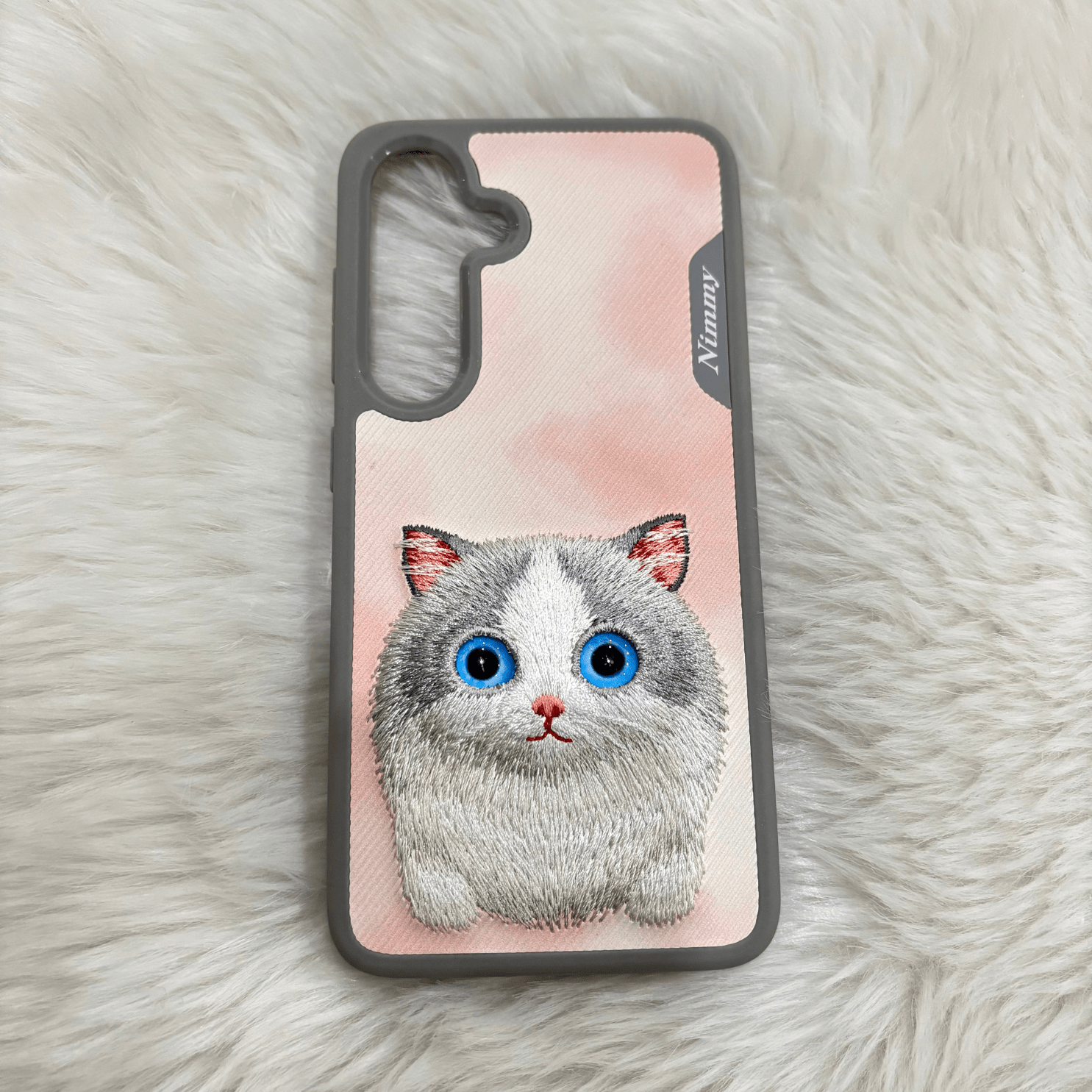 Samsung Galaxy S24 Nimmy Embroidery Leather Back Cover Case - Cat - Mypcwala