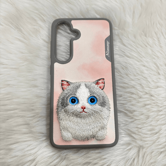 Samsung Galaxy S24 Nimmy Embroidery Leather Back Cover Case - Cat - Mypcwala