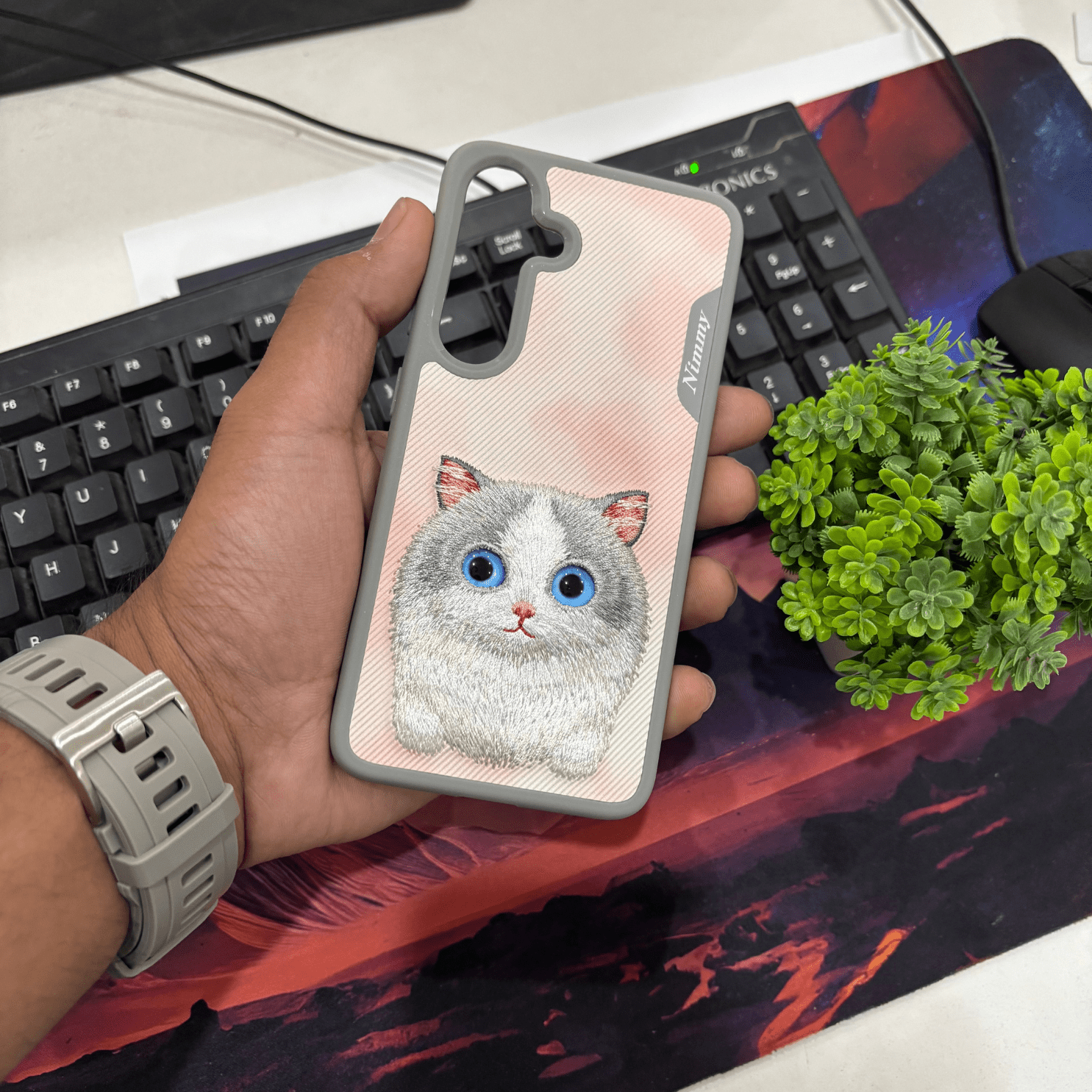 Samsung Galaxy S24 Nimmy Embroidery Leather Back Cover Case - Cat - Mypcwala