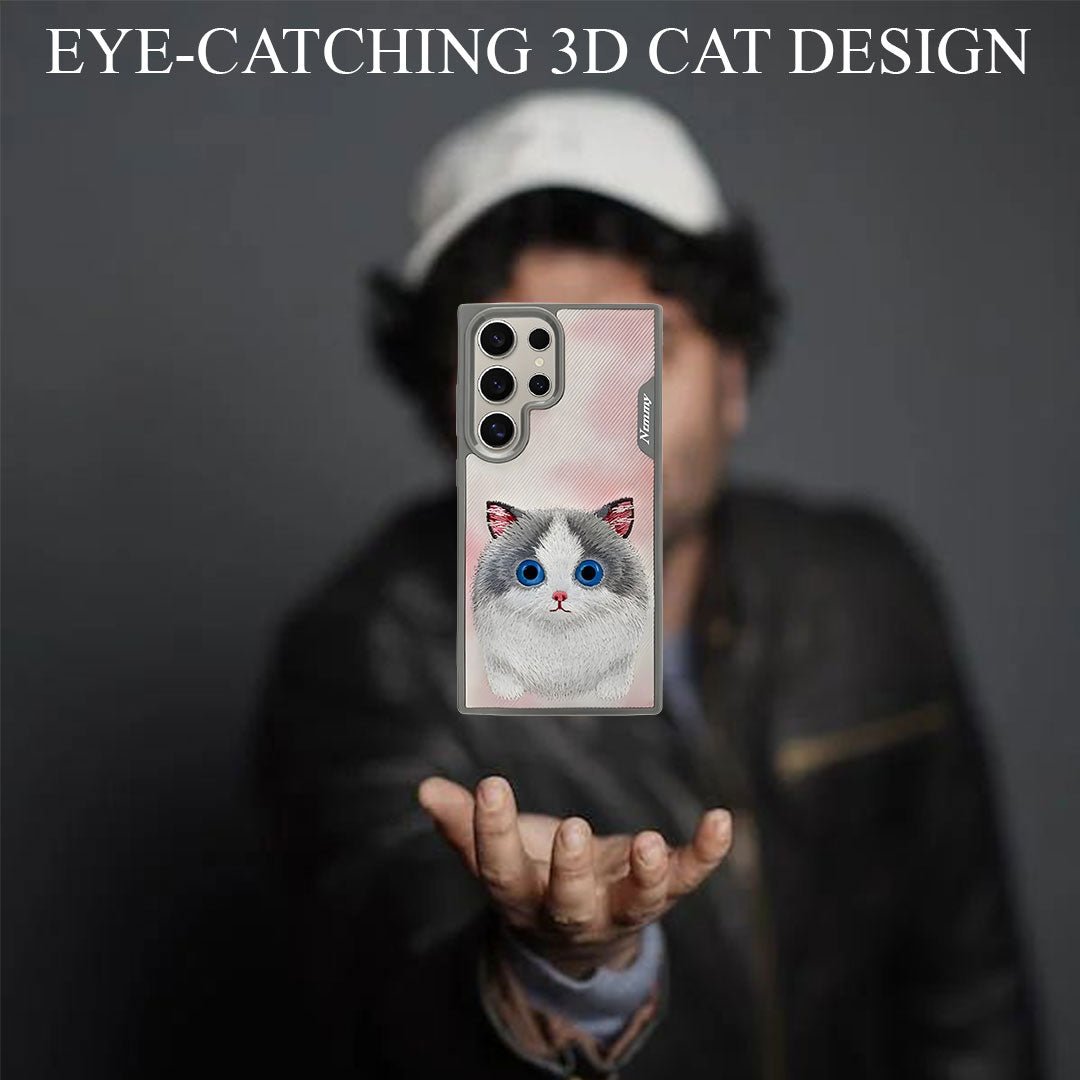 Samsung Galaxy S24 Ultra Nimmy Embroidery Leather Back Cover Case - Cat - DHARM IT PRIVATE LIMITED