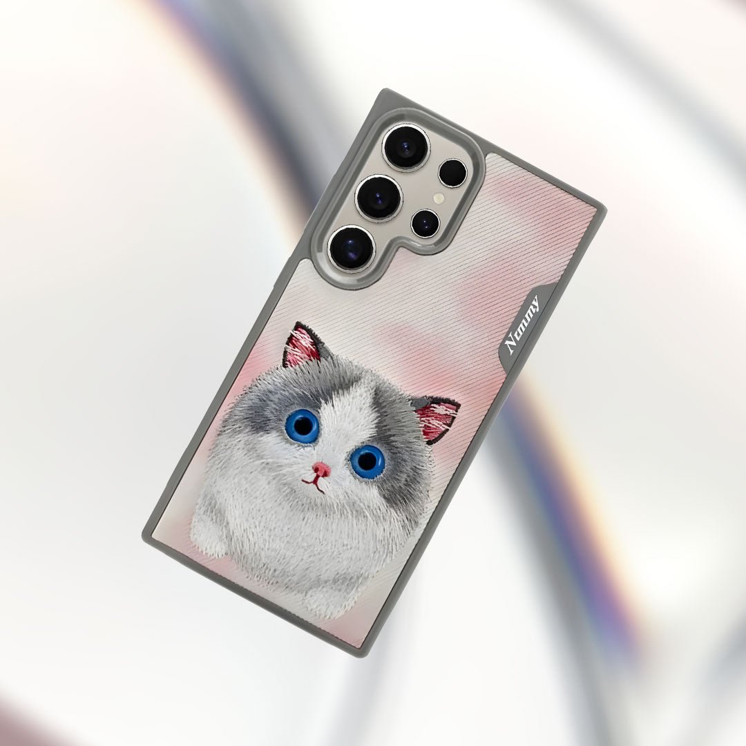 Samsung Galaxy S24 Ultra Nimmy Embroidery Leather Back Cover Case - Cat - DHARM IT PRIVATE LIMITED